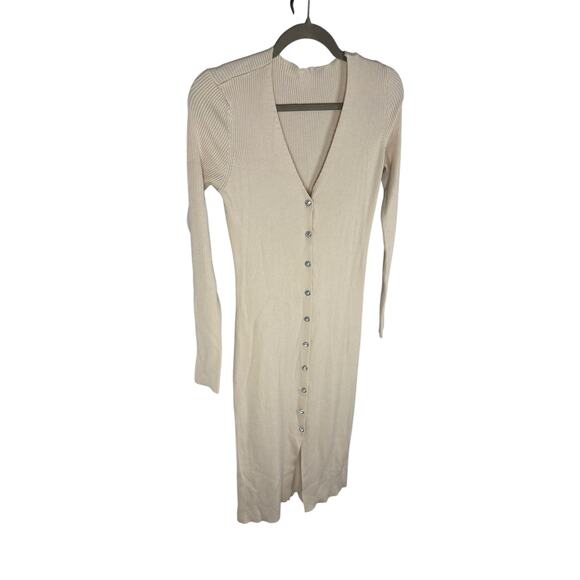 Lovers and Friends Phoenix Mini Dress Ribbed Crystal Button Elegant Ivory Size S - Picture 5 of 9